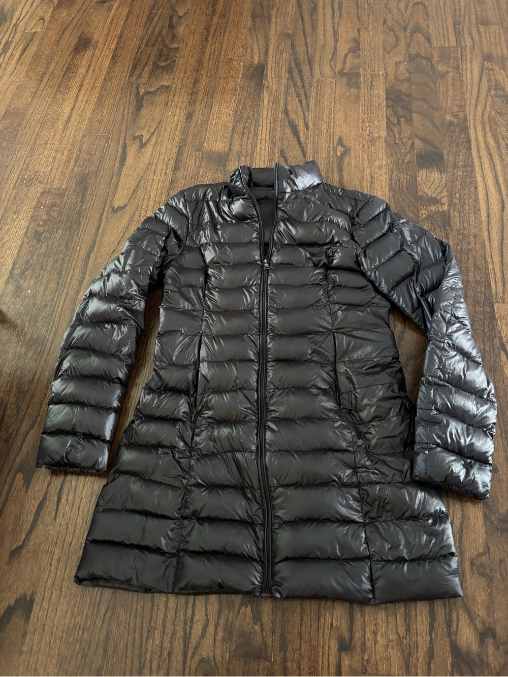 Aqua Black Quilted Long Puffer Coat